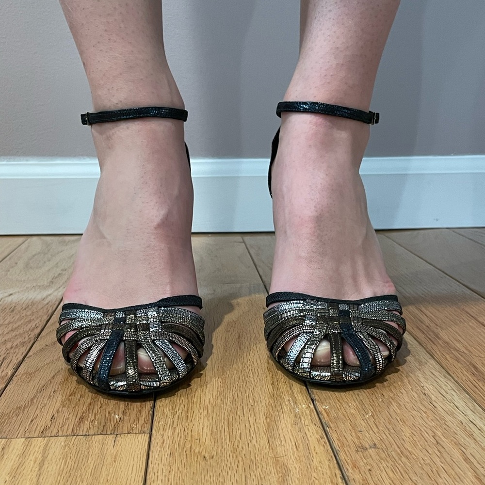 Fendi evening sandals. Worn once, very pretty black silver and gold.